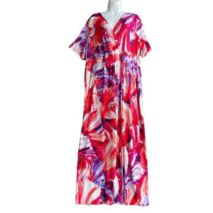 NY COLLECTION Maxi Dress Plus Sz 2X Floral Multicolor Knit Short Sleeve V-neck